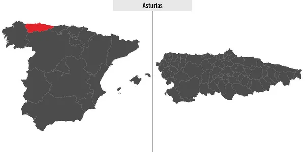 Kaart Van Asturië Autonome Gemeenschap Van Spanje Locatie Spaanse Kaart — Stockvector