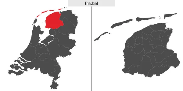 荷兰弗里斯兰地区地图和荷兰地图上的位置 — 图库矢量图片