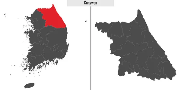 Mappa Gangwon Stato Della Corea Del Sud Posizione Sulla Mappa — Vettoriale Stock