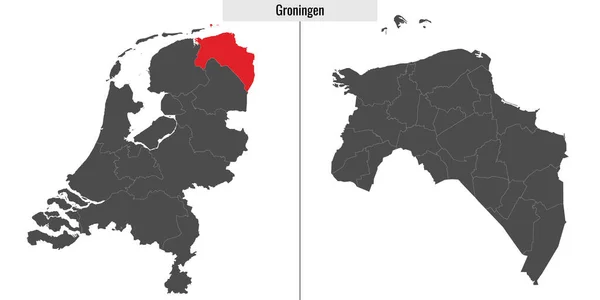 荷兰格罗宁根地区地图和荷兰地图上的位置 — 图库矢量图片