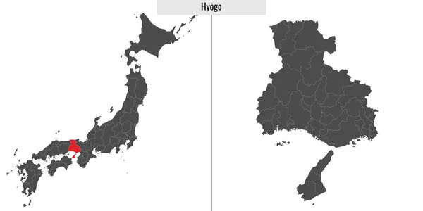 Mapa Prefeitura Hyogo Japão Localização Mapa Japonês —  Vetores de Stock