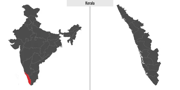 Mapa Státu Kerala Indie Umístění Mapě Indie — Stockový vektor