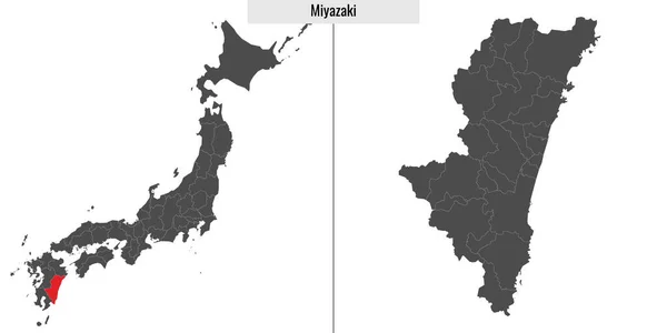 Mappa Prefettura Miyazaki Del Giappone Posizione Sulla Mappa Giapponese — Vettoriale Stock