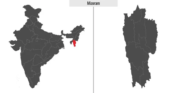 Karte Von Mizoram Und Lage Auf Der Indischen Karte — Stockvektor