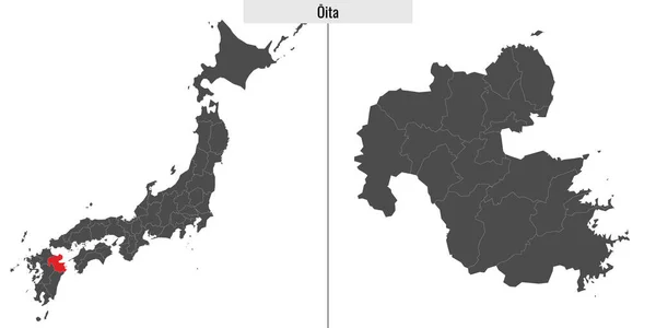 Mappa Prefettura Oita Del Giappone Posizione Sulla Mappa Giapponese — Vettoriale Stock