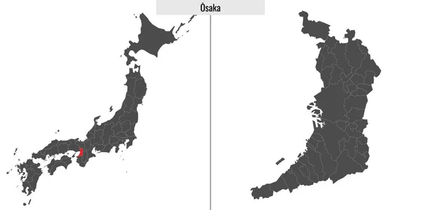 Χάρτης Του Νομού Οσάκα Της Ιαπωνίας Και Τοποθεσία Στον Ιαπωνικό — Διανυσματικό Αρχείο