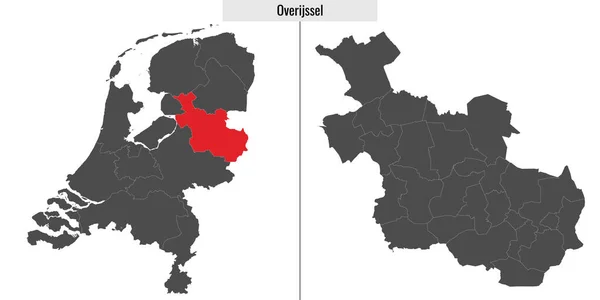 Mapa Overijssel Region Niderlandy Lokalizacja Mapie Niderlandów — Wektor stockowy