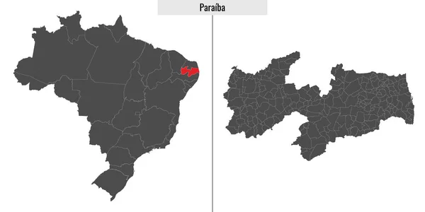 Kaart Van Paraiba Deelstaat Brazilië Locatie Kaart Van Brazilië — Stockvector