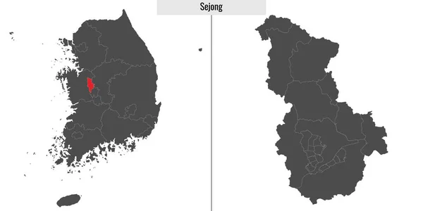 Mappa Sejong Stato Della Corea Del Sud Posizione Sulla Mappa — Vettoriale Stock