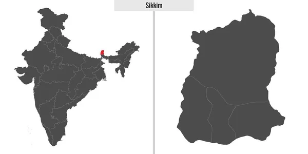 Mapa Sikkim Stan Indie Lokalizacja Mapie Indii — Wektor stockowy