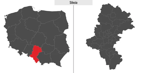 Kaart Van Woiwodschap Silezië Polen Locatie Poolse Kaart — Stockvector
