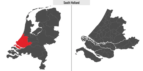 オランダの南オランダ地域の地図とオランダ地図 — ストックベクタ