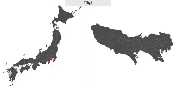 Mappa Prefettura Tokyo Del Giappone Posizione Sulla Mappa Giapponese — Vettoriale Stock