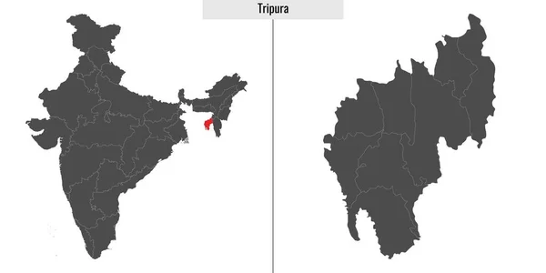 印度特里普拉邦地图和印度地图上的位置 — 图库矢量图片