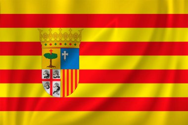 İpek arka planda rüzgarda dalgalanan Aragon bayrağı. İspanya