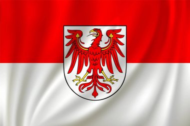 Brandenburg bayrağı rüzgarda sallanıyor ipek arka planda, Almanya devleti