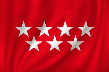 Madrid Topluluğu bayrağı ipek arka planda rüzgarda sallanıyor. İspanya