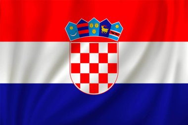 Hırvatistan bayrağı ipek arka planda rüzgarda dalgalanıyor