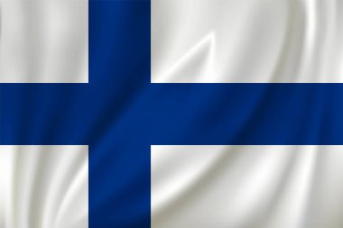 İpek arka planda rüzgarda sallanan Finlandiya bayrağı