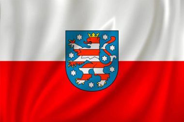 Thüringen bayrağı ipek arka planda rüzgarda dalgalanıyor.