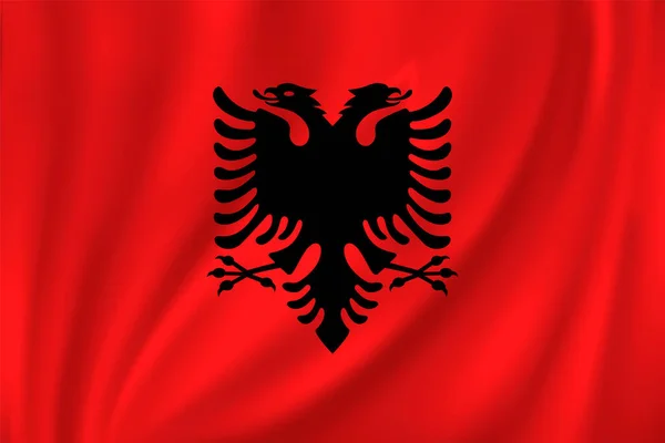 Vlag Van Albanië Wapperend Wind Zijden Achtergrond — Stockvector