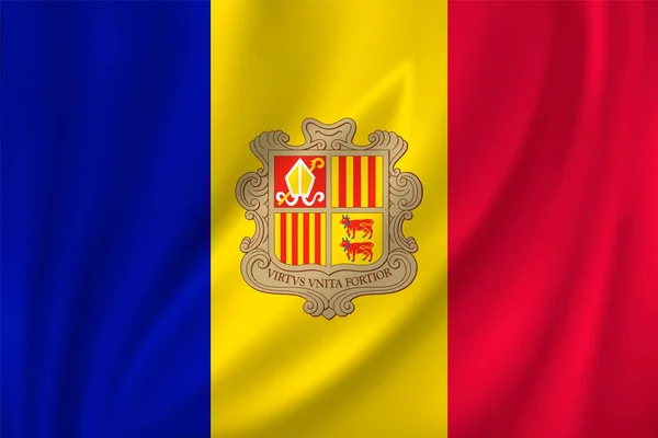 Flagga Andorra Vinka Vinden Silke Bakgrund — Stock vektor