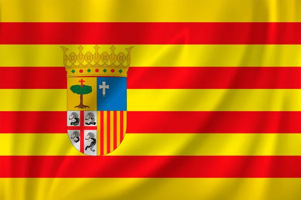 Flagga Aragonien Vinka Vinden Silke Bakgrund Delstat Spanien — Stock vektor