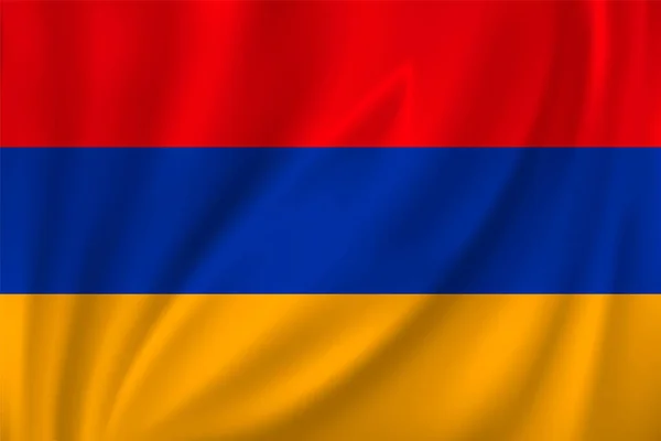 Прапори Вірменії Махають Вітром Шовковому Фоні — стоковий вектор
