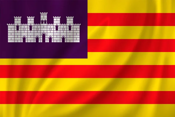 Vlag Van Balearen Zwaaien Wind Zijde Achtergrond Deelstaat Spanje — Stockvector