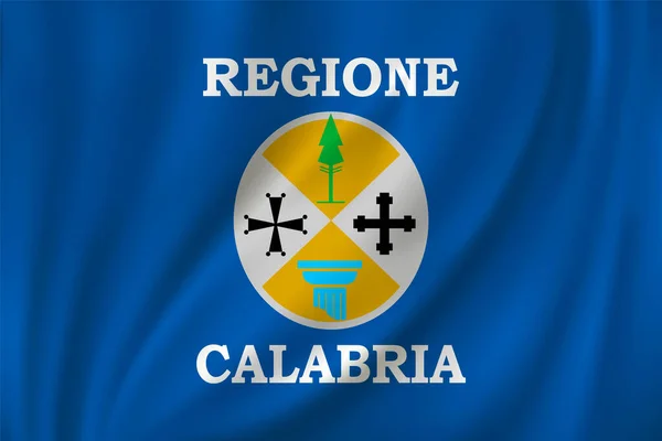 Pek Arka Planda Rüzgarda Dalgalanan Calabria Bayrağı Devlet Talya — Stok Vektör