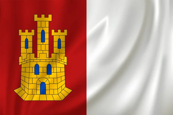 Flaga Kastylii Manchy Machająca Wietrze Jedwabnym Tle Państwo Hiszpania — Wektor stockowy