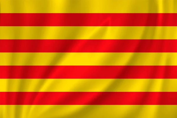 カタルーニャの国旗が絹の背景に風になびく スペイン — ストックベクタ