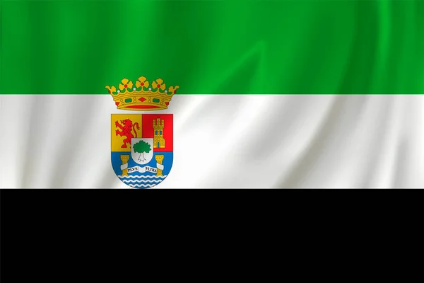 埃斯特雷马杜拉之旗在风中飘扬 背景为丝绸 西班牙国 — 图库矢量图片