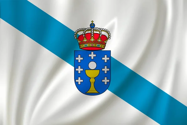 Bandeira Galiza Acenando Vento Sobre Fundo Seda Estado Espanha — Vetor de Stock