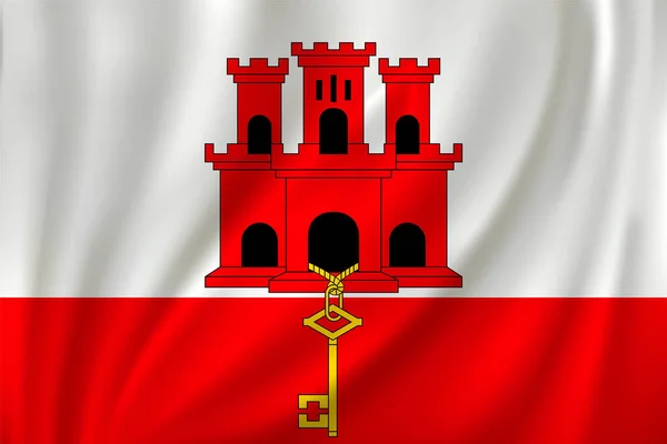 Bandeira Gibraltar Acenando Vento Sobre Fundo Seda — Vetor de Stock