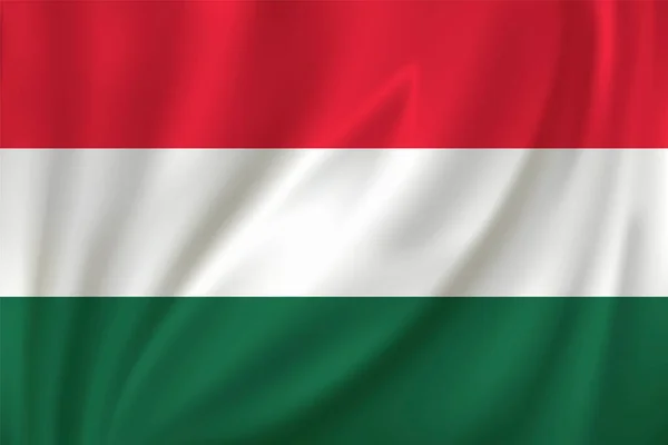 Bandeira Hungria Acenando Vento Sobre Fundo Seda — Vetor de Stock