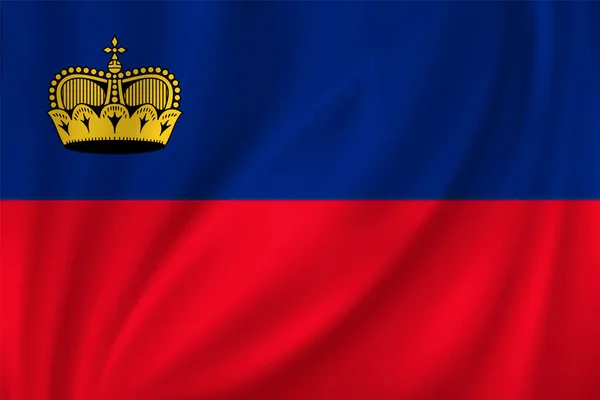 Flagga Liechtenstein Vinka Vinden Silke Bakgrund — Stock vektor