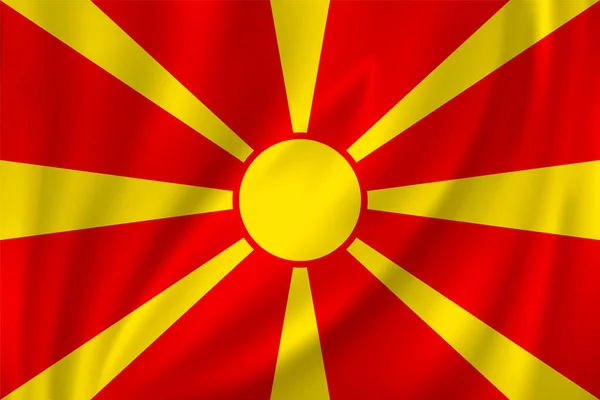 Drapeau Macédoine Agitant Dans Vent Sur Fond Soie — Image vectorielle