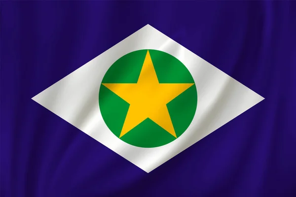 马托格罗索的旗帜在风中飘扬 背景是丝绸的 巴西州 — 图库矢量图片