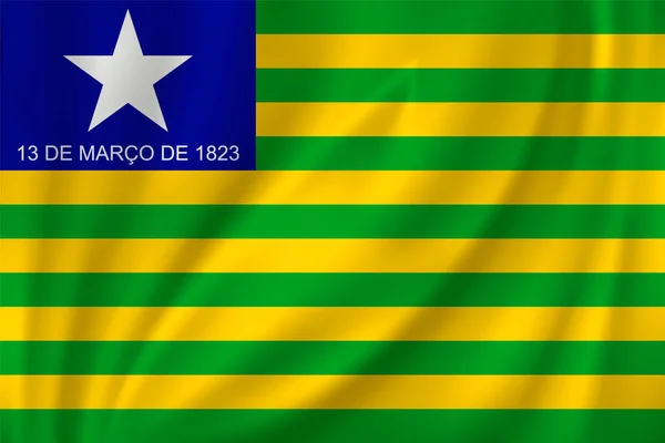 Piauiのフラグは 風の中で絹の背景に手を振った ブラジル国家 — ストックベクタ