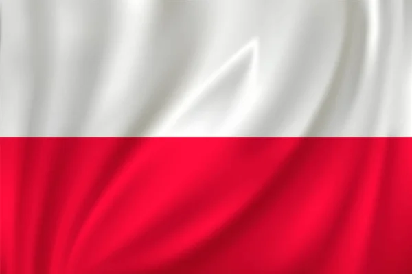 Polonya Bayrağı Ipek Arka Planda Rüzgarda Dalgalanıyor — Stok Vektör