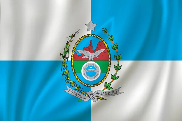 Флаг Рио Жанейро Машущий Ветром Шелковом Фоне Штат Бразилия — стоковый вектор