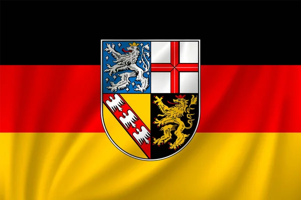 Vlajka Sárska Vlnící Větru Hedvábném Pozadí Stát Německo — Stockový vektor