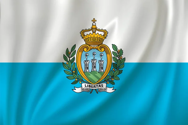Bandeira San Marino Acenando Vento Sobre Fundo Seda — Vetor de Stock