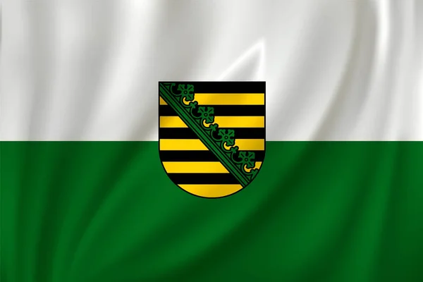 Bandiera Della Sassonia Sventola Nel Vento Sfondo Seta Stato Germania — Vettoriale Stock