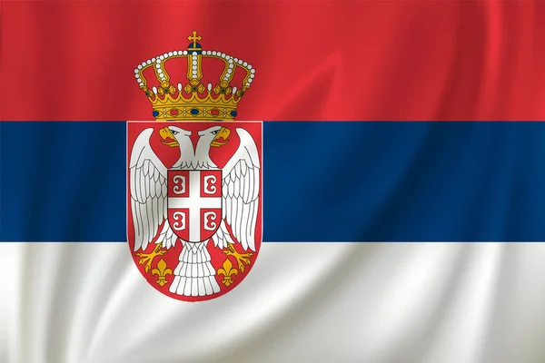 Bandera Serbia Ondeando Viento Sobre Fondo Seda — Vector de stock