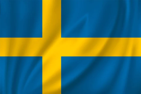 Прапори Швеції Махають Вітром Шовковому Тлі — стоковий вектор