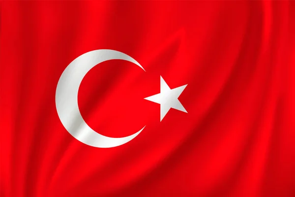 Bandiera Della Turchia Sventola Nel Vento Sfondo Seta — Vettoriale Stock