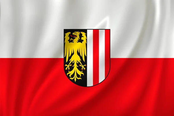 Yukarı Avusturya Bayrağı Ipek Arka Planda Rüzgarda Dalgalanıyor — Stok Vektör