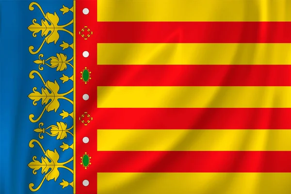 Bandera Comunidad Valenciana Ondeando Viento Sobre Fondo Seda Estado España — Vector de stock